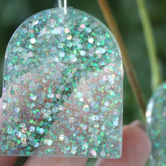 Turquoise Mermaid Glitter Earrings Hand Crafted - Picture 4 of 7